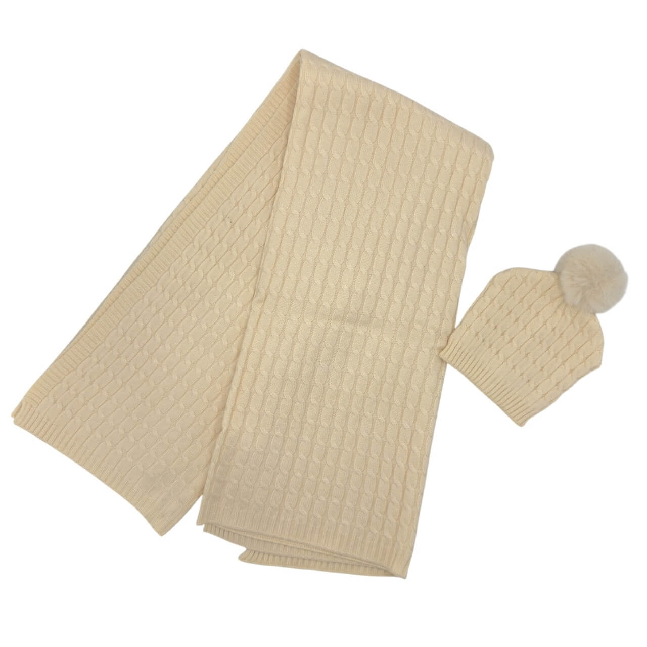 Completo Cappello con Pon Pon + Scialle in Misto Lana