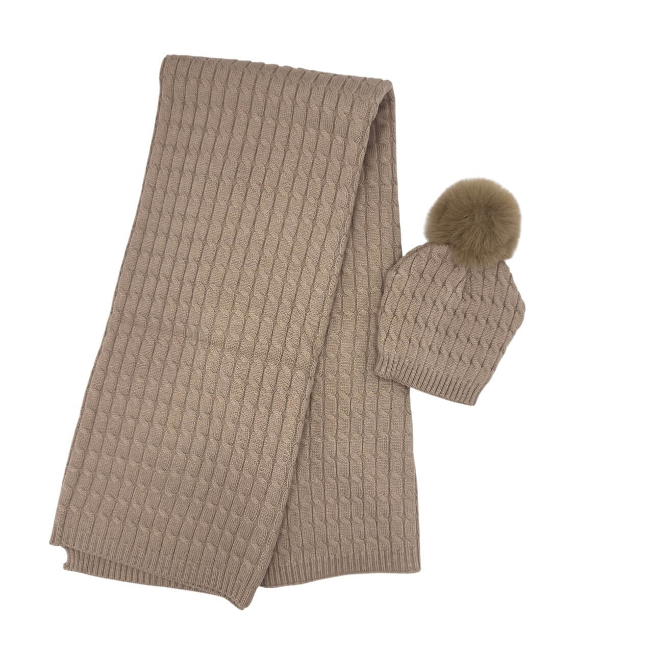 Completo Cappello con Pon Pon + Scialle in Misto Lana