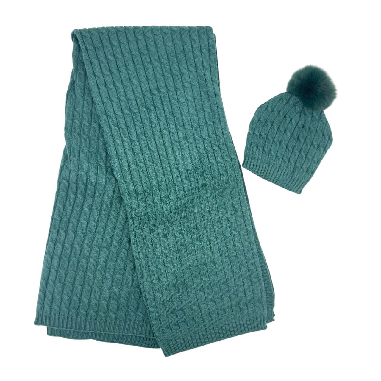 Completo Cappello con Pon Pon + Scialle in Misto Lana