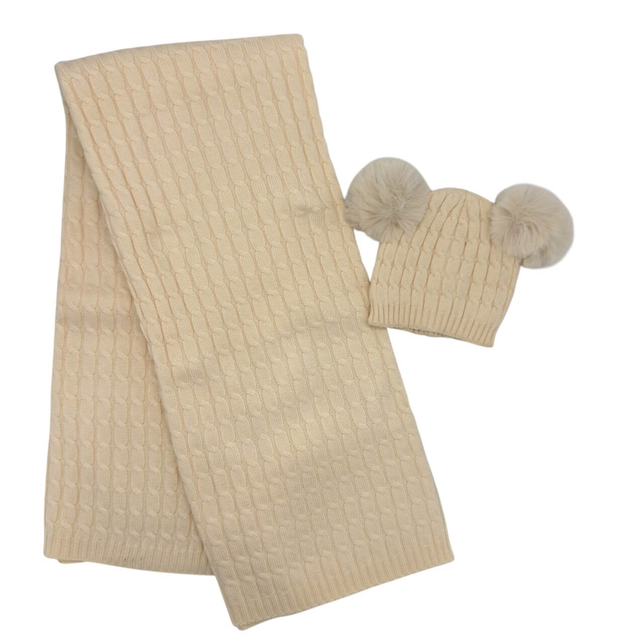 Completo Cappello con 2 Pon Pon + Scialle in Misto Lana