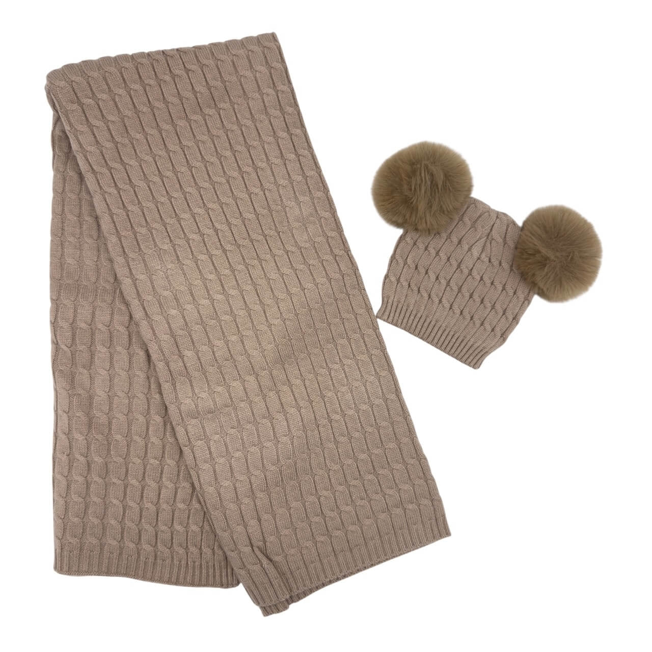 Completo Cappello con 2 Pon Pon + Scialle in Misto Lana