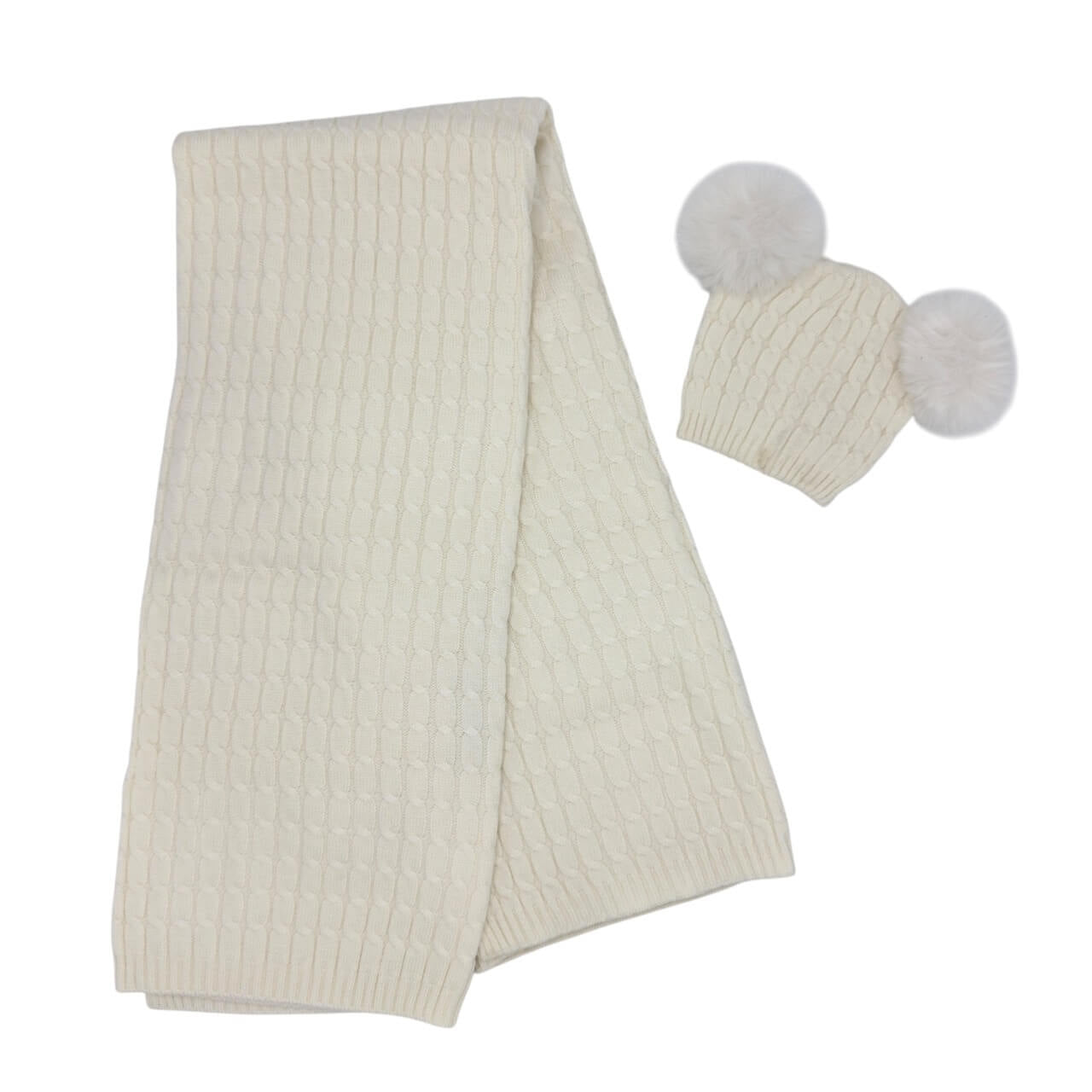 Completo Cappello con 2 Pon Pon + Scialle in Misto Lana