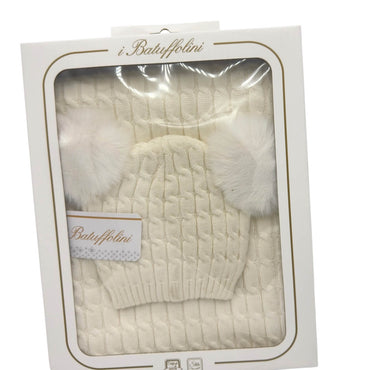 Completo Cappello con 2 Pon Pon + Scialle in Misto Lana