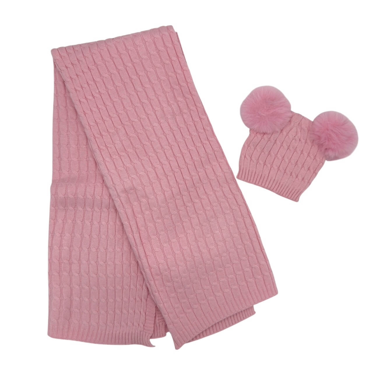 Completo Cappello con 2 Pon Pon + Scialle in Misto Lana