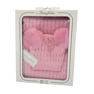 Completo Cappello con 2 Pon Pon + Scialle in Misto Lana