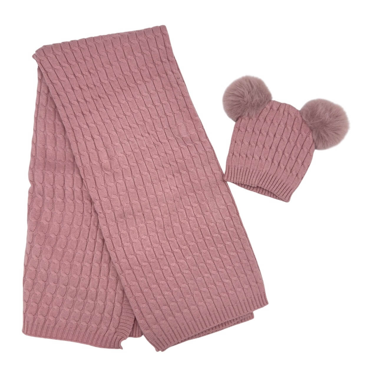 Completo Cappello con 2 Pon Pon + Scialle in Misto Lana